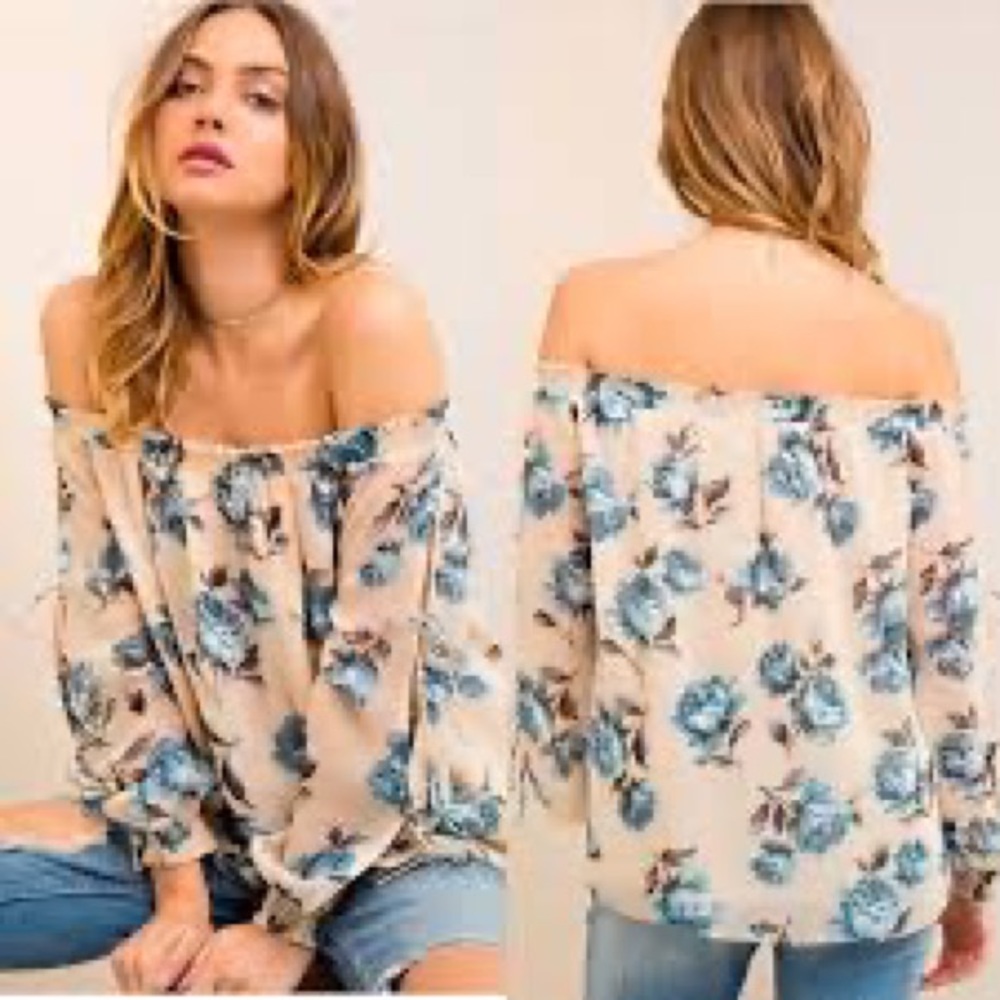 Entro Floral Cold Shoulder Sheer Off Shoulder Blouse Size Small